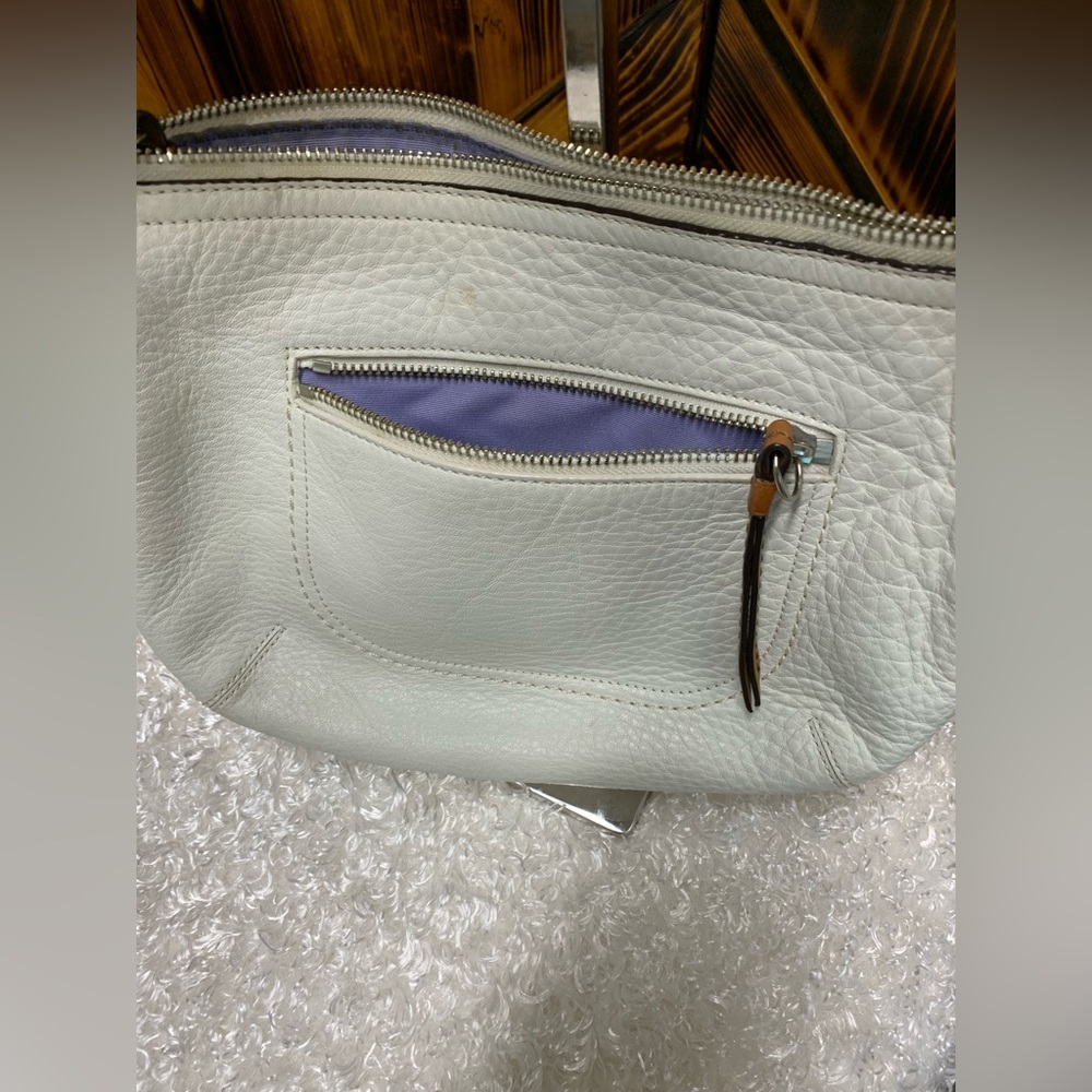 Coach Pebbled Leather Shoulder Bag Cream with Brown Strap, purple interior. - Picture 6 of 16